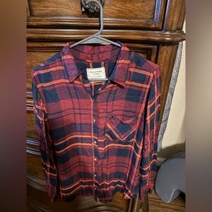Abercrombie & Fitch Red and Navy Plaid Shirt Long Sleeve
